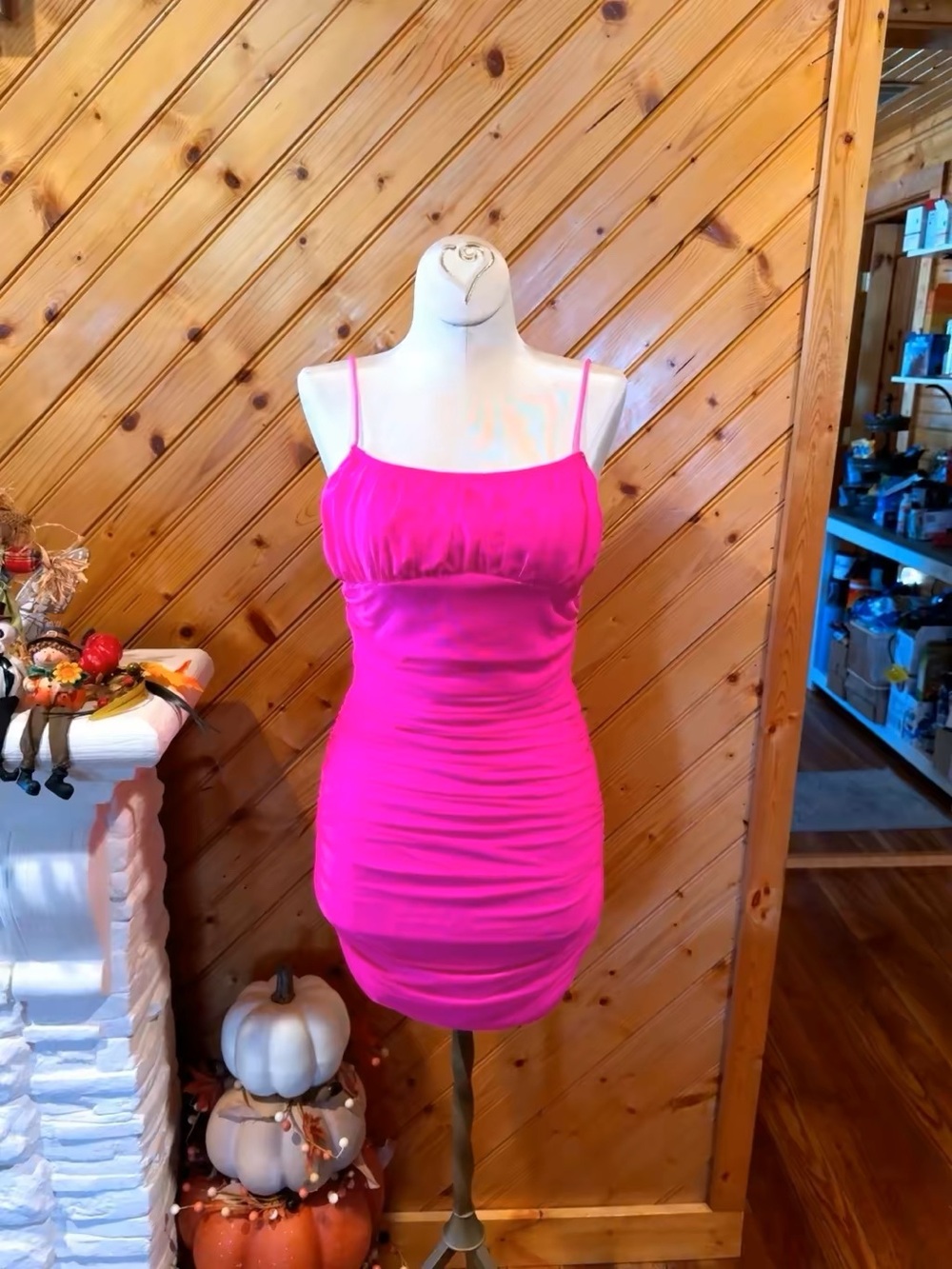 SHEIN Hot Pink Ruched Bodycon Mini Dress XS Barbiecore Party NWOT